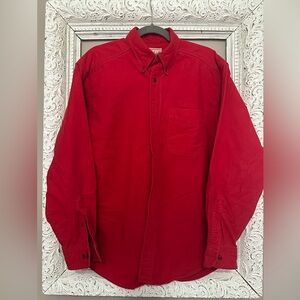 Vintage Woolrich Men's Red Button-Up Shirt. Size L